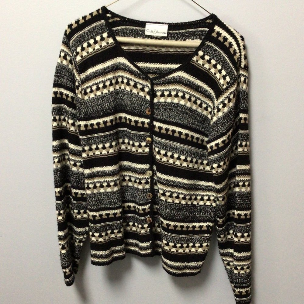 Croft & Barrow - Black, cream and tan cardigan sweater - Picture 4 of 7
